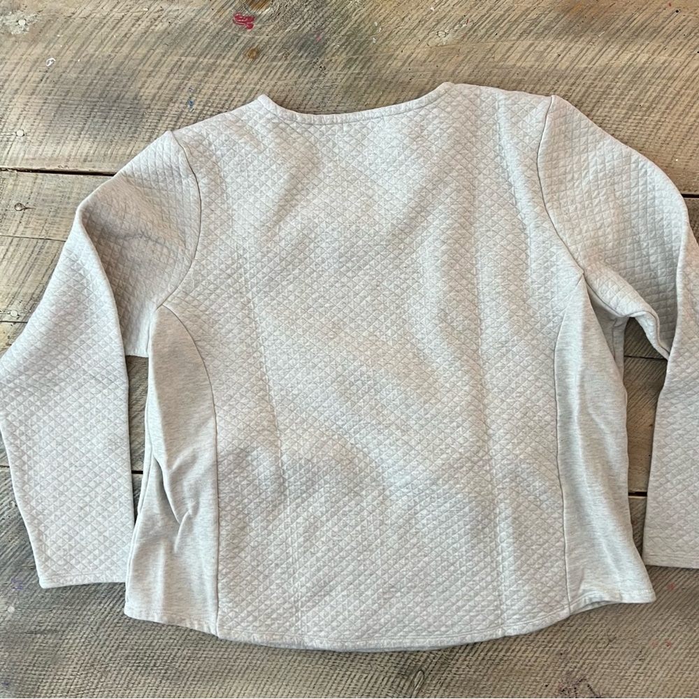 Orvis Quilted Sweatshirt Women XL Oatmeal Heather Excellent Diamond Stitch Zip - Picture 3 of 5